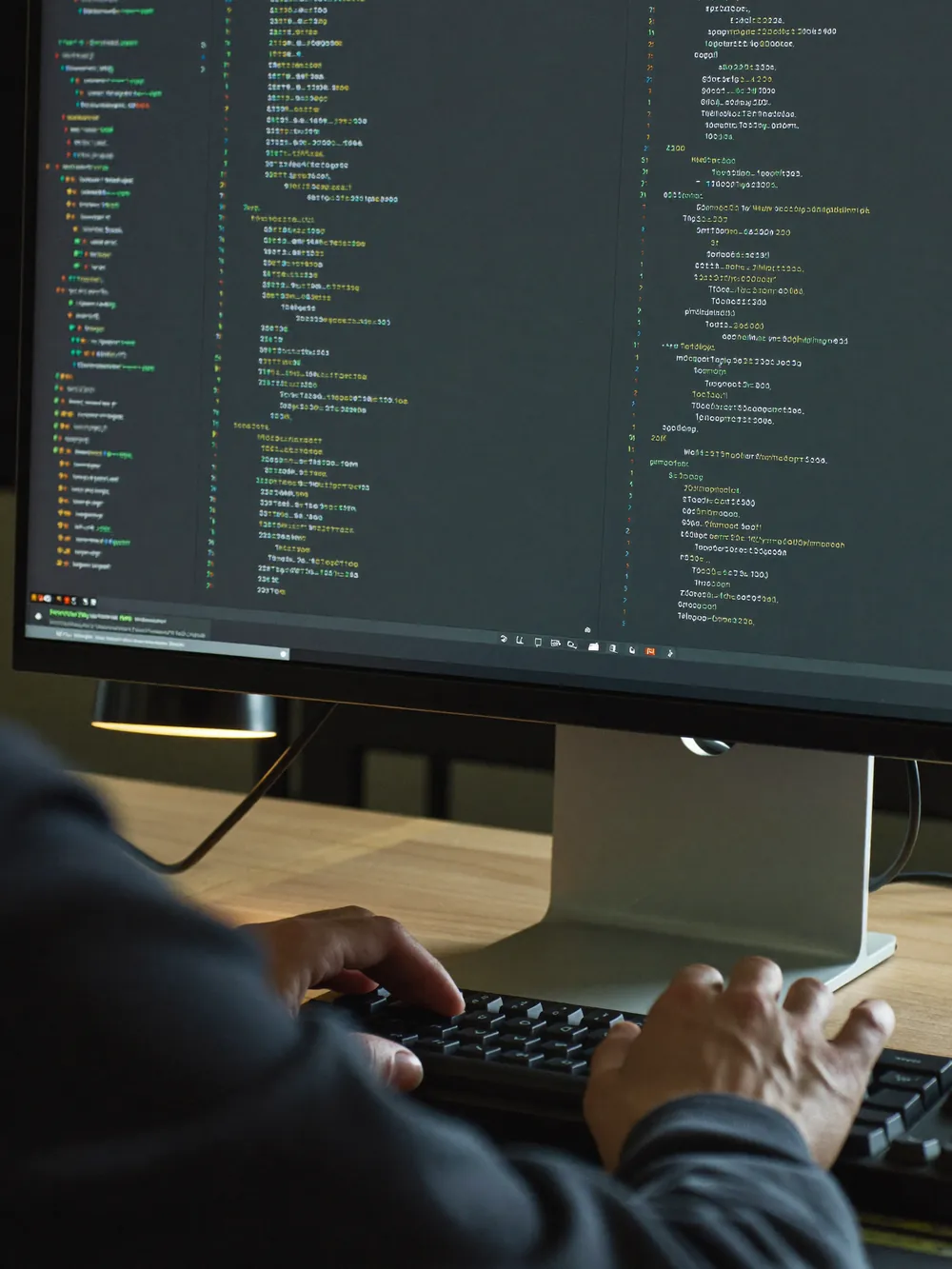 A code editor and terminal on a developer monitor
